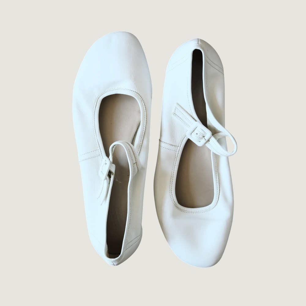 Maryam Nassir Zadeh MJ Boheme Mary Jane Ballet Flats White Leather 40 Italy Flat